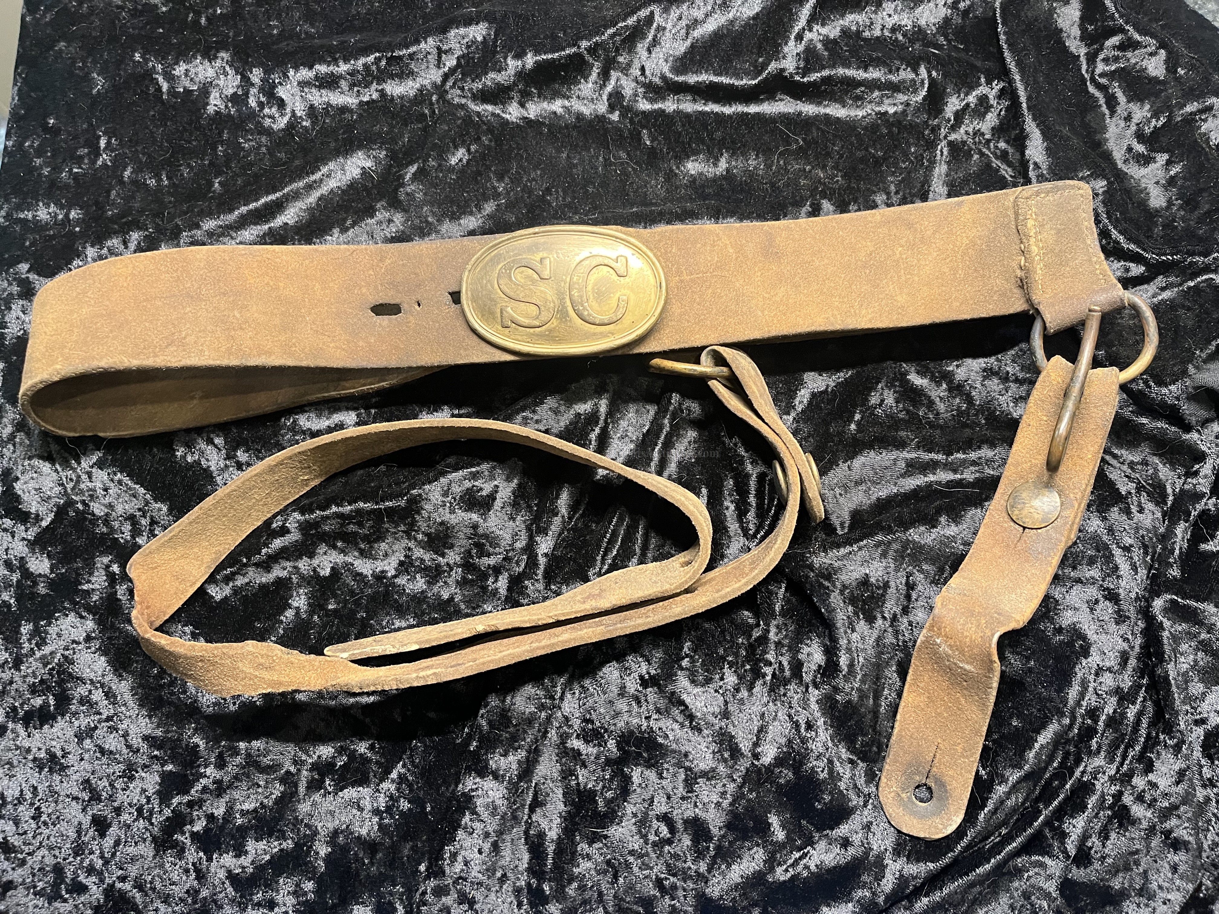 Rare Civil War South Carolina Confederate Cavalry Rig Smaller SC Buckle with puppy paw hooks image